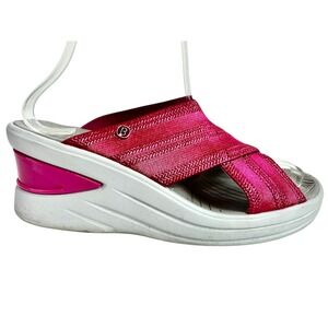 Bzees Vista Metallic Pink Platform Wedge Comfort Slide Sandals Stretch Strap 7.5